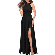 Damen Maxikleid mit hohem Kragen und seitlichem Schlitz WW
