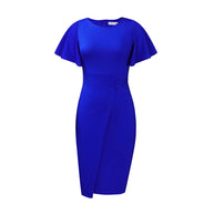WW | Damen Figurbetont Wickelstil Midi Kleid mit Kurzen Ärmeln