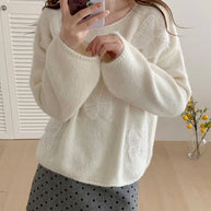 WW | Eleganter Pullover Aus Besticktem Blumenstrick Für Frauen