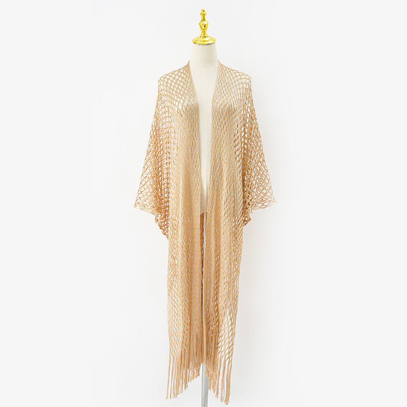 Damen eleganter transparenter Kaftan mit langen Fransen WW