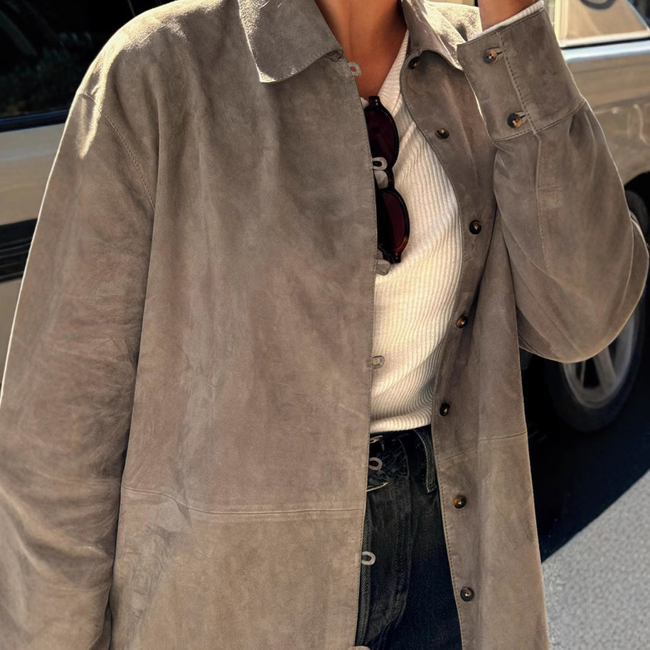 Damen Sanfte Kunstlederjacke mit Knopfverschluss WW