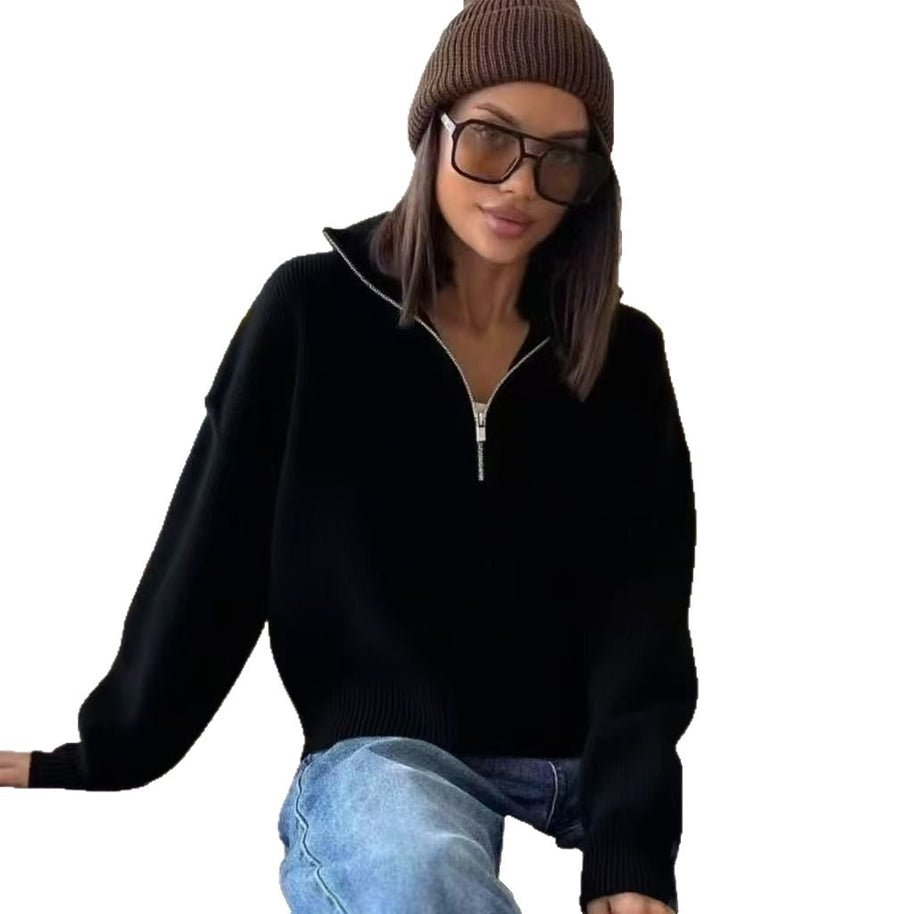 Damen Pullover mit weitem Kragen und praktischer Reißverschlussöffnung WW