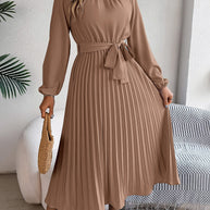 WW | Elegante Stehkragen Taillierter Plissierter Langer Rock kleines Kleid