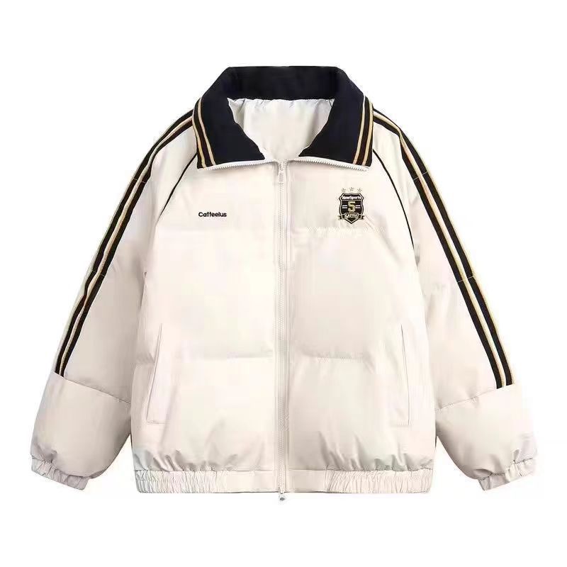 Damen Sportliche Pufferjacke mit kontrastierenden Streifen und hohem Kragen WW