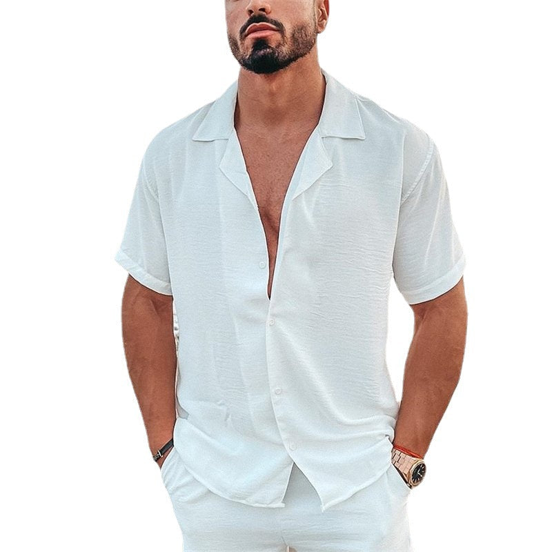Herren nan luftiges Strandhemd aus Leinenmix mit Reverskragen und offener Knopfleiste W&W Mode