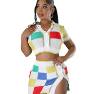 Damen Set aus modischem Crop-Top und figurbetonendem Rock mit Knopfdetails WW