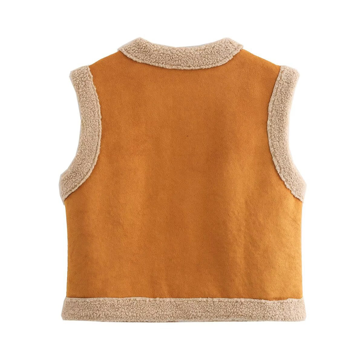 Damen Teddy-Weste mit praktischen Taschen und hohem Kragen WW