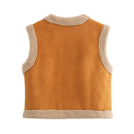 Damen Teddy-Weste mit praktischen Taschen und hohem Kragen WW