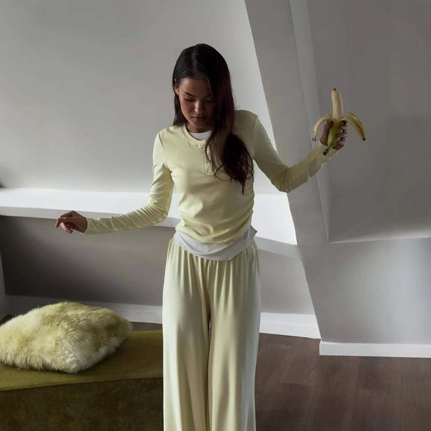 Damen bequeme Lounge-Hose und langärmliges Oberteil-Set WW