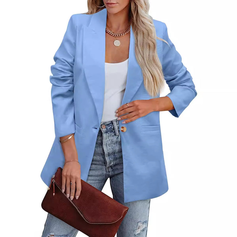 Damen Eleganter Freizeitblazer mit lässigem Schnitt und zwei Taschen WW