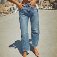 Damen weite High-Waist Jeans mit strukturiertem Design WW
