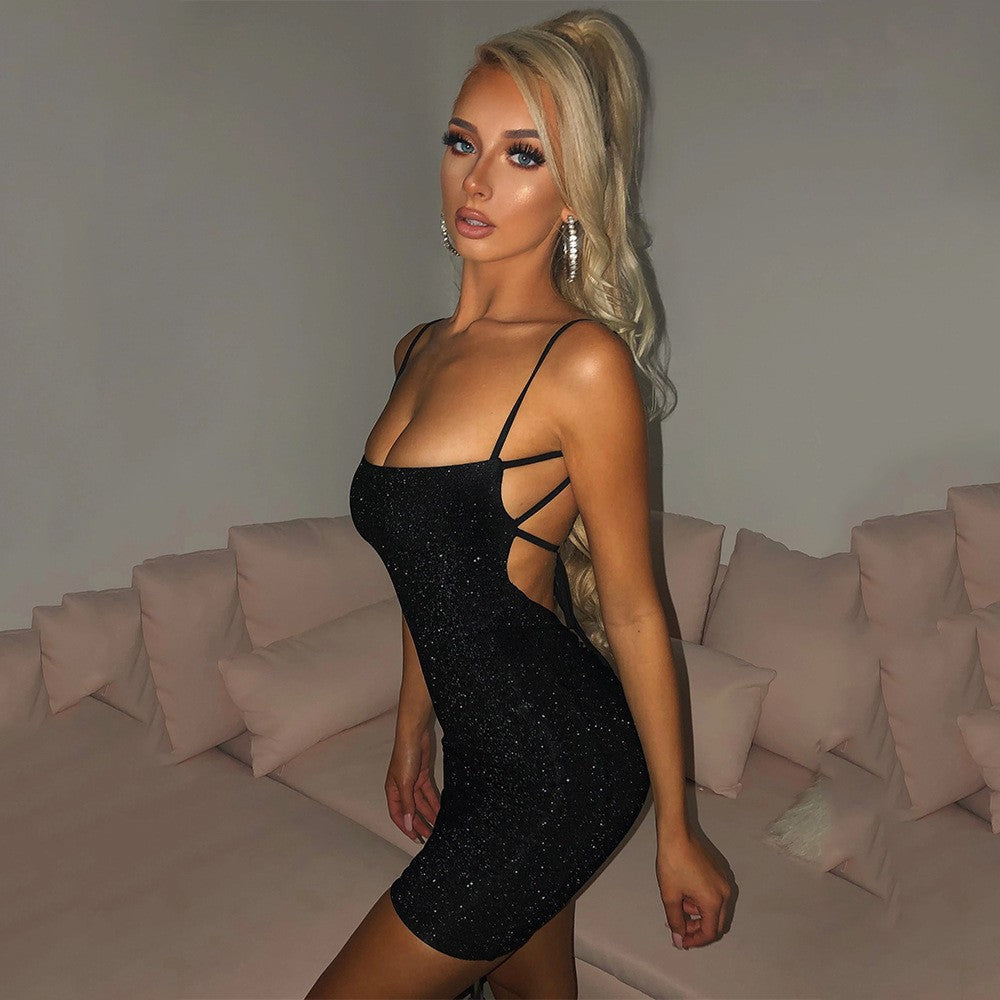 Damen Glitzerndes Minikleid mit Spaghettiträgern W&W Mode