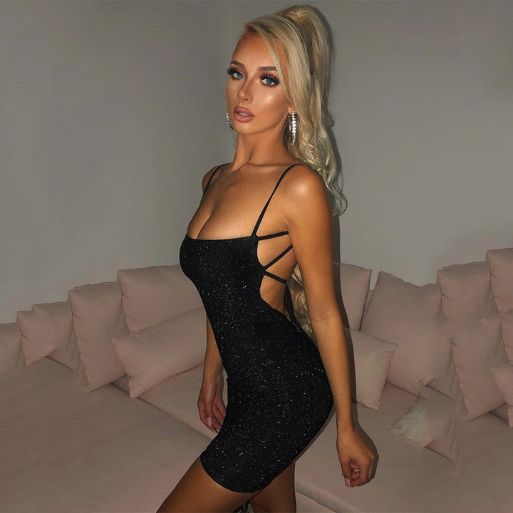Damen Glitzerndes Minikleid mit Spaghettiträgern W&W Mode