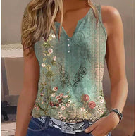 Damen ärmelloses Designoberteil mit floralen Akzenten und Knopfleiste WW