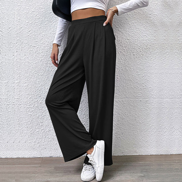 Damen weite Chinohose mit elegantem Faltenwurf und hohem Bund WW