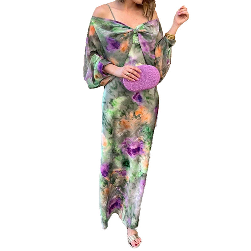 Damen Elegantes Maxikleid mit innovativem Wickel-Design und weit schwingenden Ärmeln W&W Mode