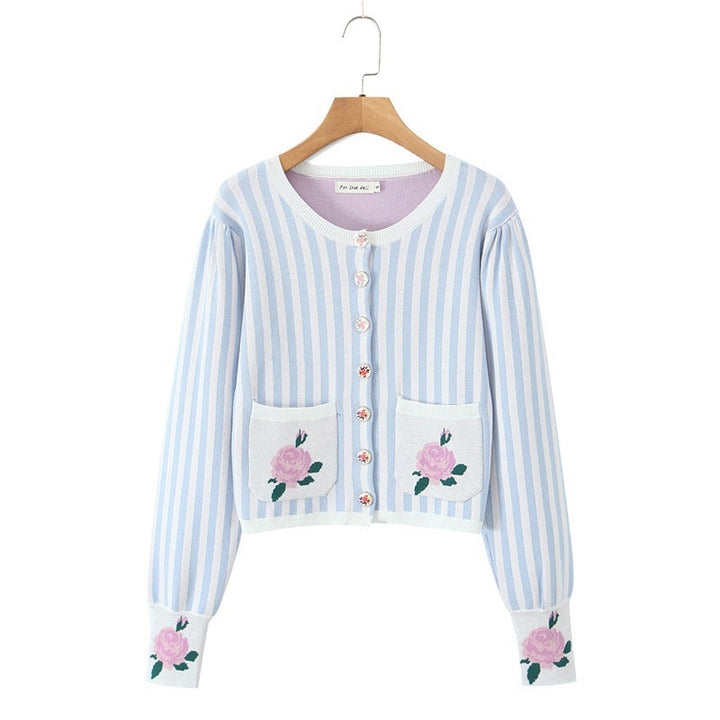 Damen kurzärmlige Strickjacke mit Blumenverzierung W&W Mode