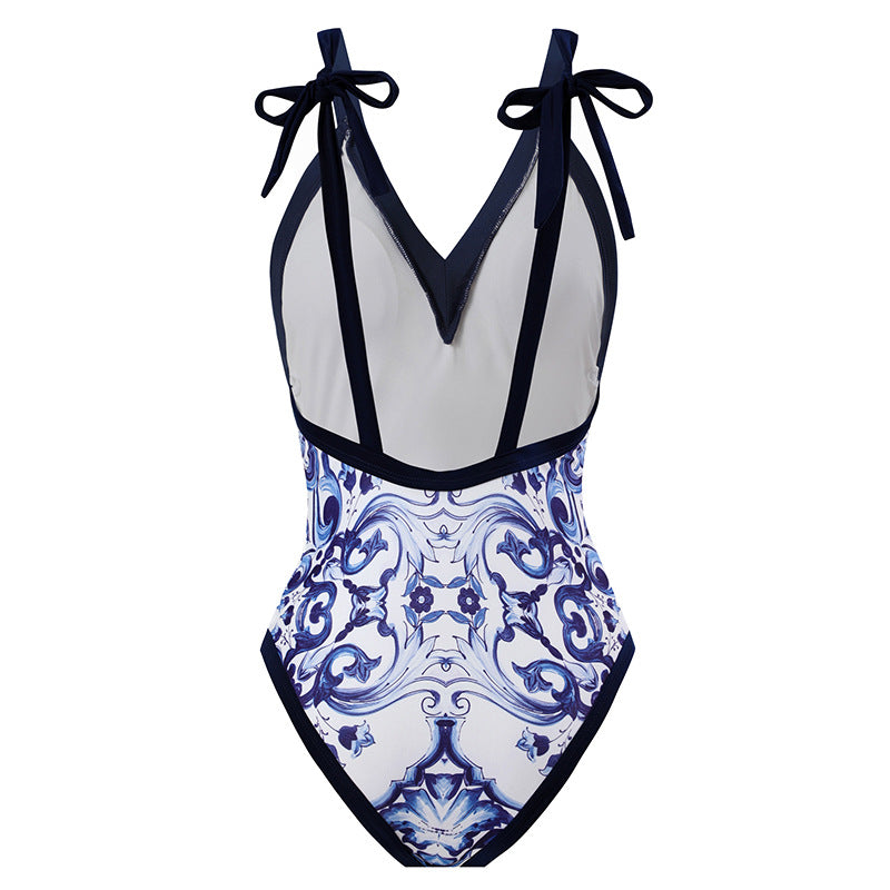 Damen Strandpareo mit elegantem floralen Design und verstellbarem Bindegürtel WW