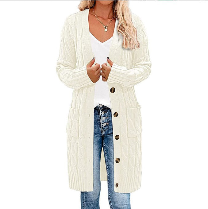 WW | Stilvoller gedrehter Knopf Taschen Cardigan Mantel