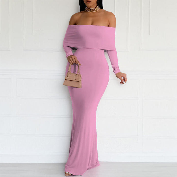 Damen Bodycon Maxikleid mit schulterfreiem Design und langem Ärmel W&W Mode
