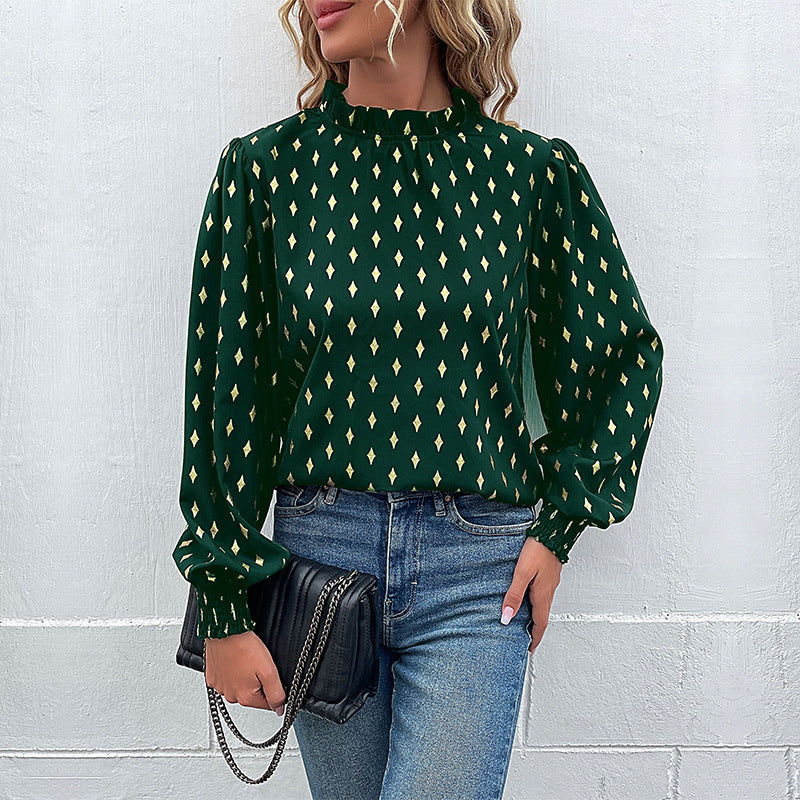 Damen Bluse mit elegantem Kragen und modischem Muster WW