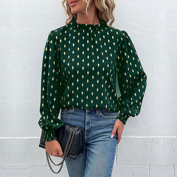 Damen Bluse mit elegantem Kragen und modischem Muster W&W Mode