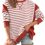 Damen gestreifter Sweatshirt mit übergroßem Schnitt WW