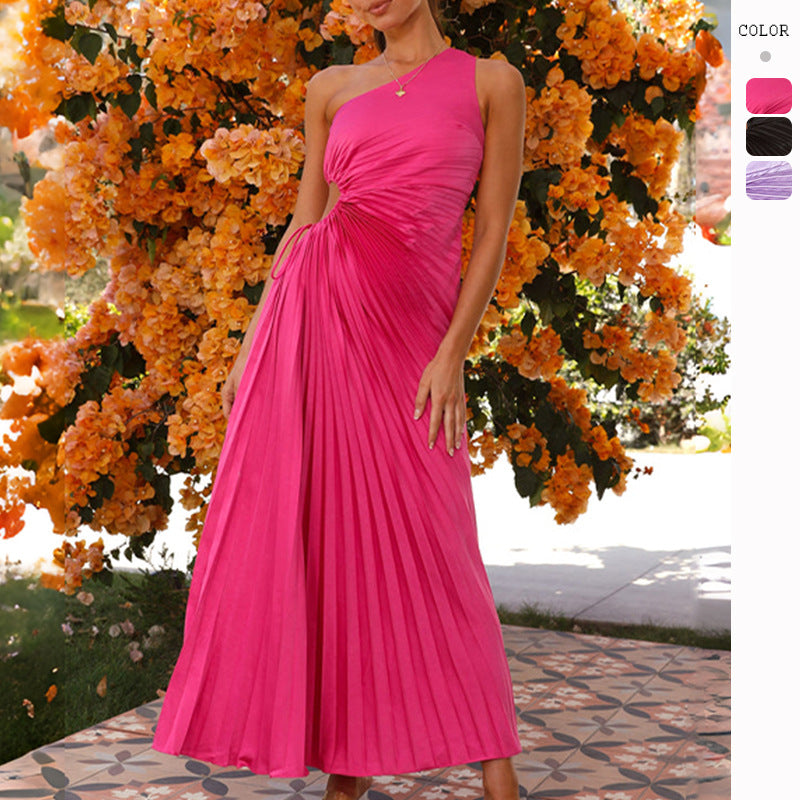 Damen Lange Plisseekleid mit asymmetrischem Schnitt WW