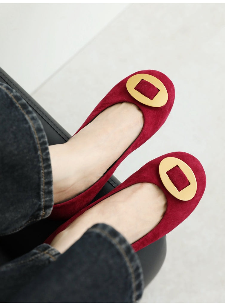 Damen elegante Ballerinas mit goldener Schnalle WW