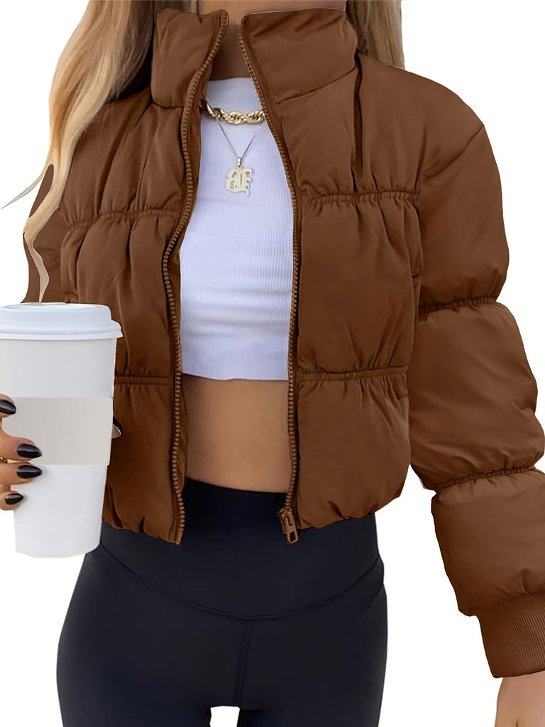 Damen gesteppte Kurzjacke mit hohem Kragen und voluminösem Schnitt WW