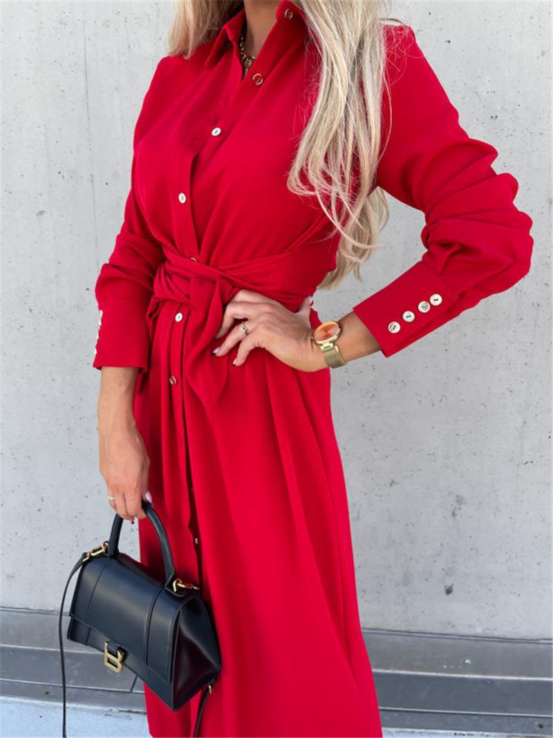 W&W Mode | Einfarbiges langärmeliges Schwingkleid