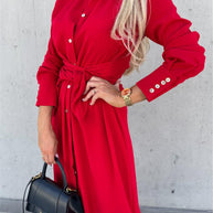 WW | Einfarbiges langärmeliges Schwingkleid