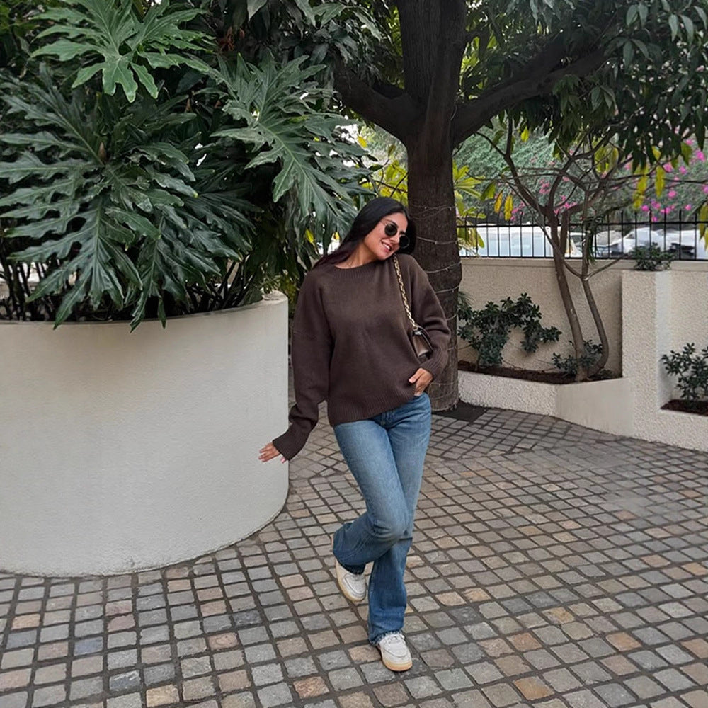 Damen Bequemer Oversized Crewneck Pullover WW