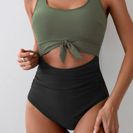 Damen Badeanzug mit hohem Schnitt und Knotendetail WW