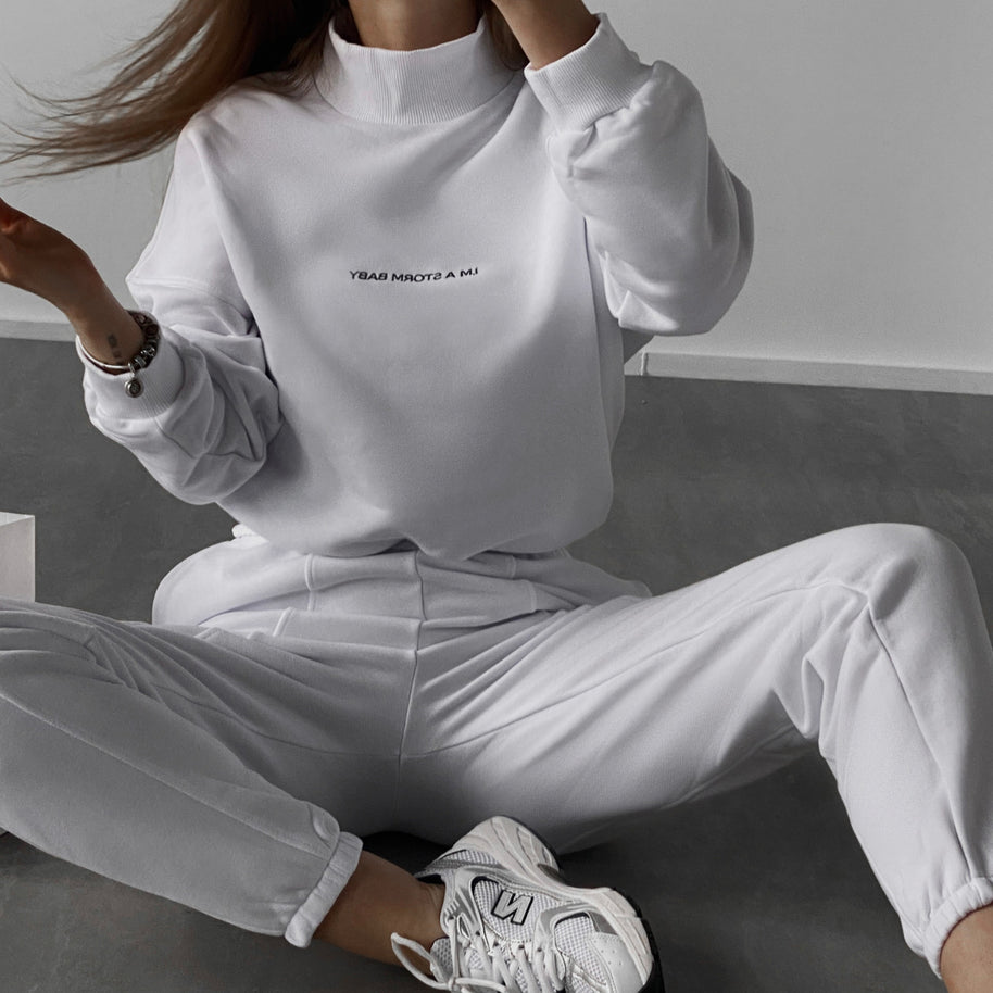 Damen sportliches Sweat-Set mit hohem Kragen und weitem Schnitt WW