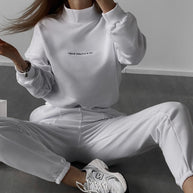 Damen sportliches Sweat-Set mit hohem Kragen und weitem Schnitt WW