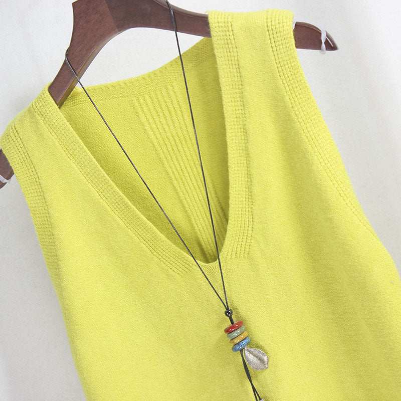 Damen Ärmelloses Stricktop mit V-Ausschnitt und Feinstrickstruktur WW
