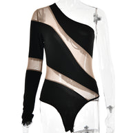 Damen Einseitiger Bodysuit mit transparenten Akzenten W&W