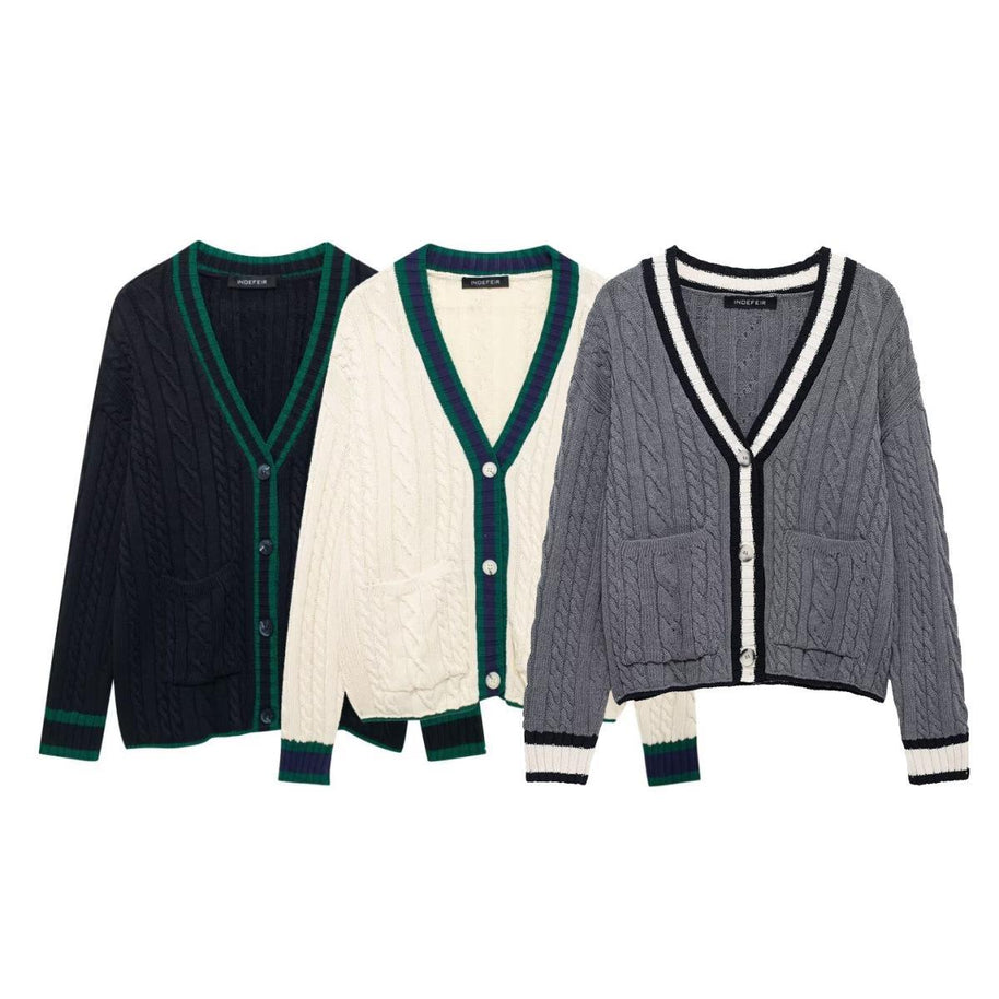 Damen Strickjacke mit V-Ausschnitt und dekorativen Kabelmustern WW