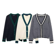 Damen Strickjacke mit V-Ausschnitt und dekorativen Kabelmustern WW