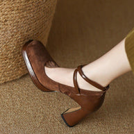 Damen elegante Mary Jane Pumps mit luxuriösem Blockabsatz W&W