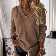 Damen Strickpullover mit V-Ausschnitt und kuscheligem Material WW
