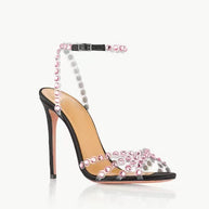Damen atemberaubende High-Heel Knöchelriemen Sandalen mit dekorativen Perlenakzenten WW