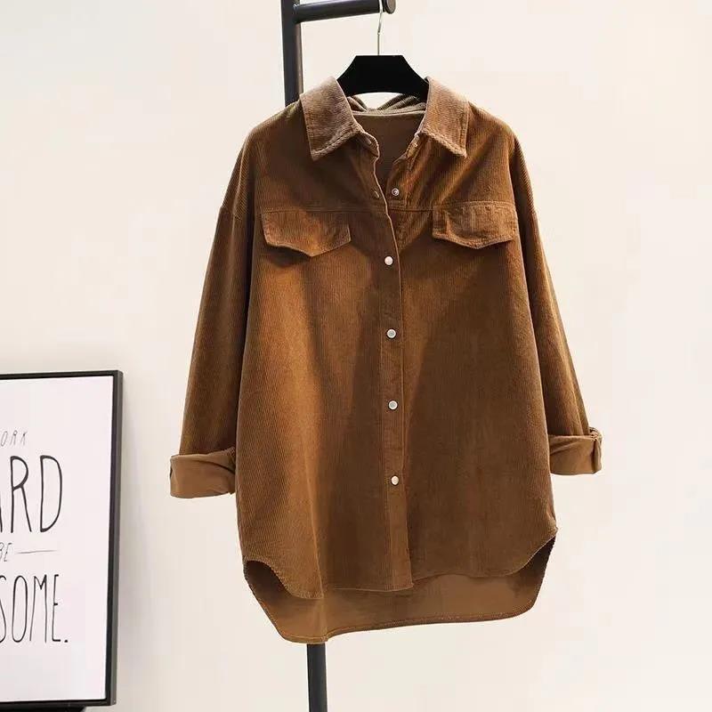 Damen Oversized Hemd aus Rippstoff mit Brusttaschen und schickem Kragen W&W Mode