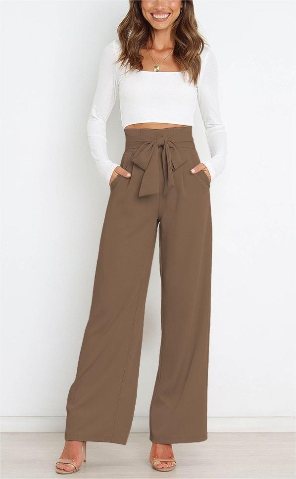 Damen elegante weite Stoffhose mit Taillengürtel W&W Mode
