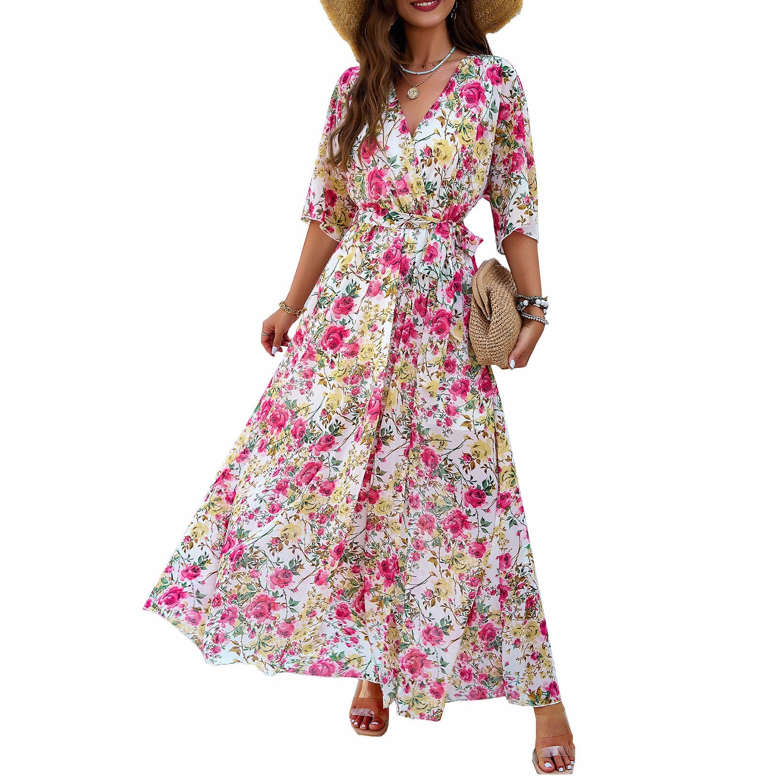 WW | Elegantes Bedrucktes Taillen-Sammelkleid