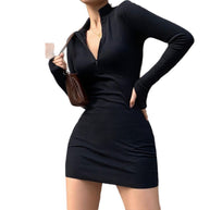 Damen Sportliches Minikleid mit hohem Kragen und durchgehendem Reißverschluss WW
