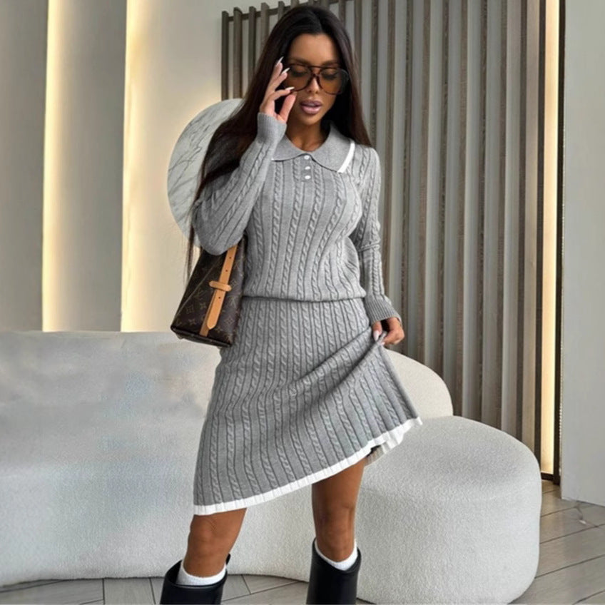 Damen Strickkleid mit eleganter Knopfleiste und V-Ausschnitt WW