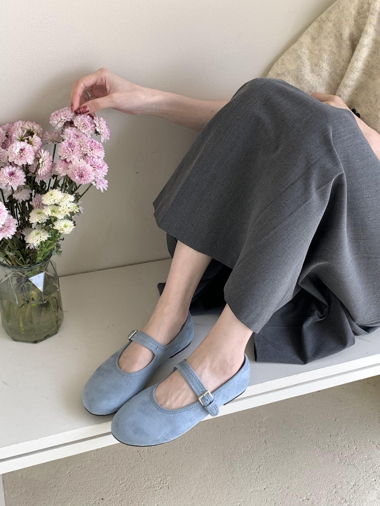 Damen Wildleder verstellbare Riemen Ballerina Flats WW