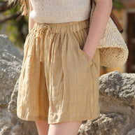 Damen Bequeme Leinen-Shorts mit elastischem Bund und Taschen WW